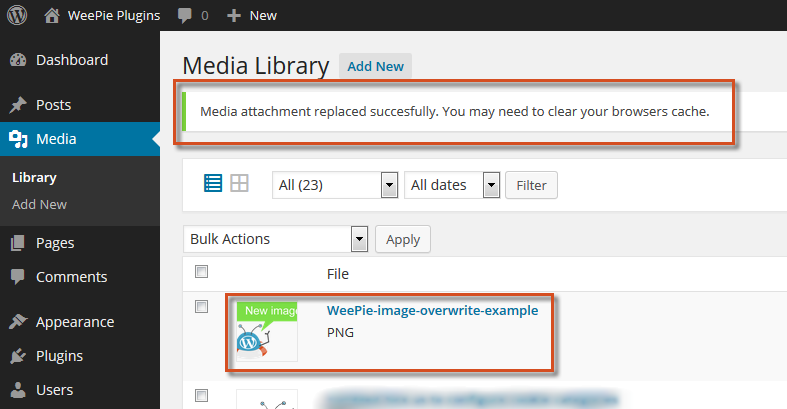 Example overwritten image in overview media library