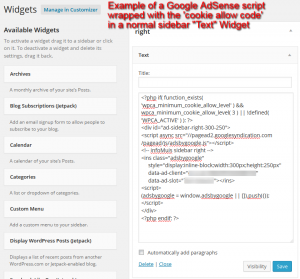 Example of text widget with cookie allow code code