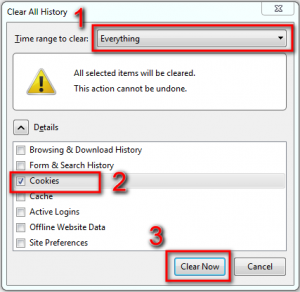 Firefox Clear browsing data window