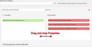 wpca tab cookie categories drag and drop properties
