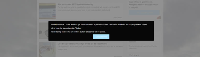 Example of a cookie wall on a WordPress website