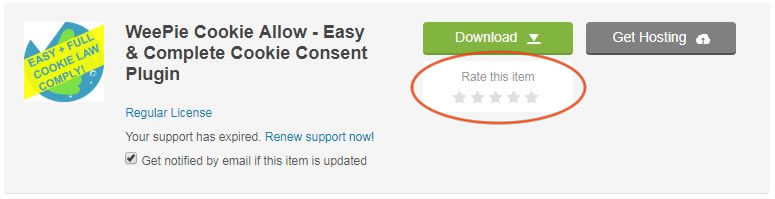 How to give WeePie Cookie Allow plugin 5 star rating
