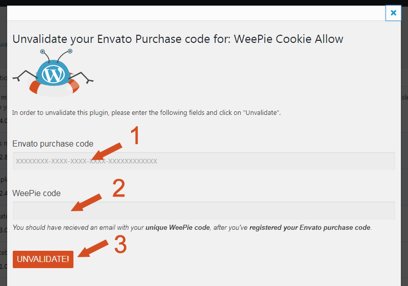 Unvalidate Weepie Cookie Allow plugin WordPress Plugin popup