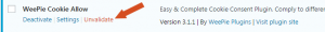 Unvalidate Weepie Cookie Allow plugin WordPress Plugins page
