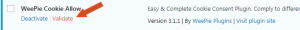 Validate Weepie Cookie Allow plugin WordPress Plugins page