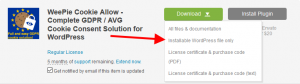 example of where to download WeePie Cookie Allow Plugin from Envato
